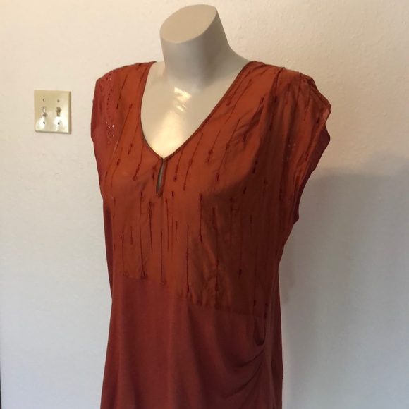 Anthropologie Rust eyelet and embroidery knit top - Picture 1 of 6